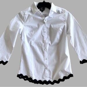 Anna Lane by Mainstreet Collection Women’s Button Down Shirt White Black, M NWT